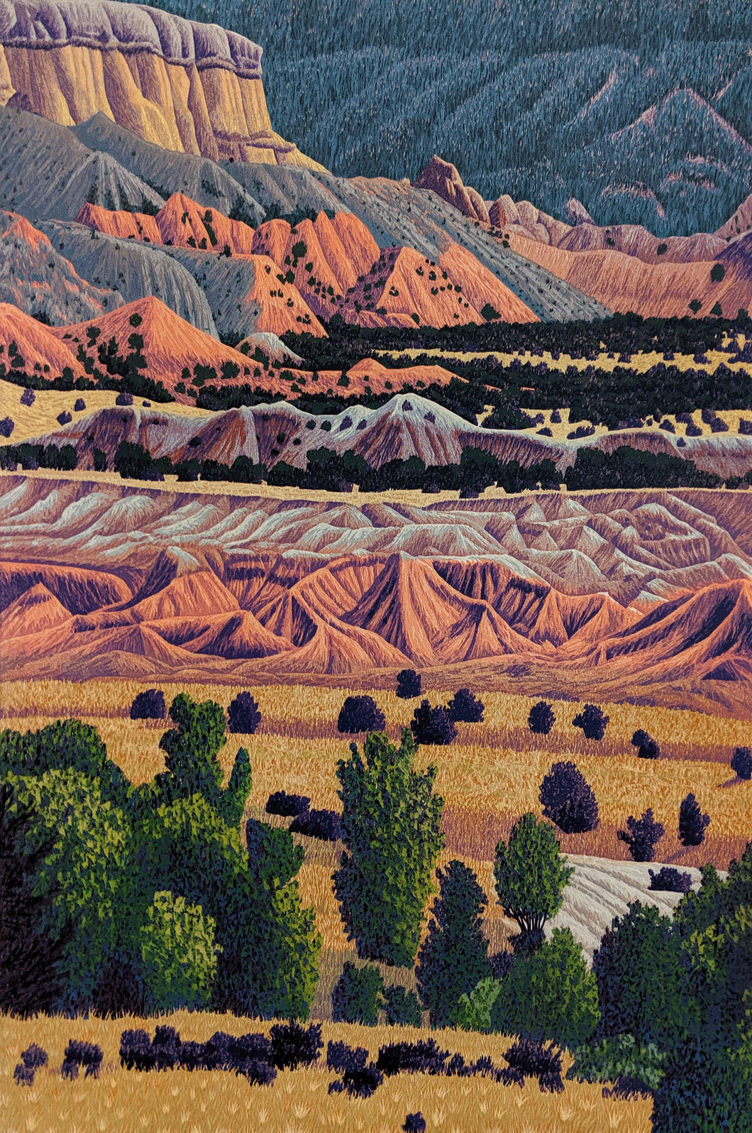 Ghost Ranch - Reduction Woodcut Print by Gordon Mortensen