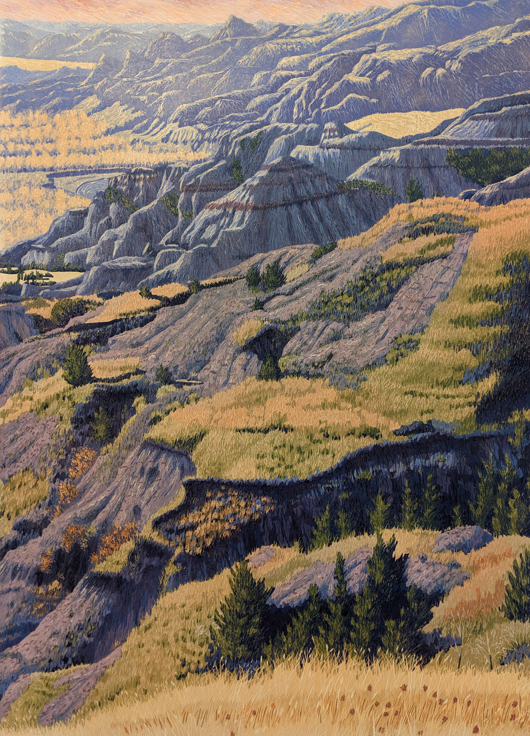 October in Roosevelt Park - Reduction Woodcut Print by artist Gordon Mortensen