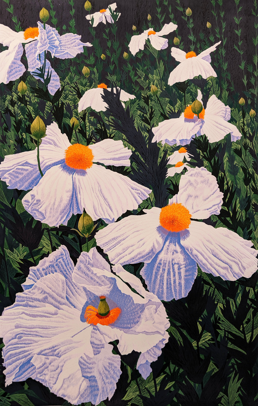 Poppies - Woodcut on Paper by Gordon Mortensen