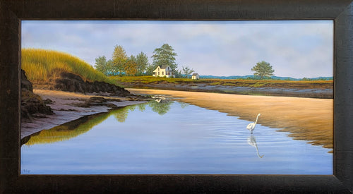 Tide Pool Egret - Realist Painting by Robert Cyr