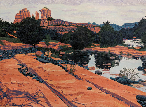 Lower Oak Creek Canyon - Limited Reduction Woodblock Print by artist Gordon Mortensen