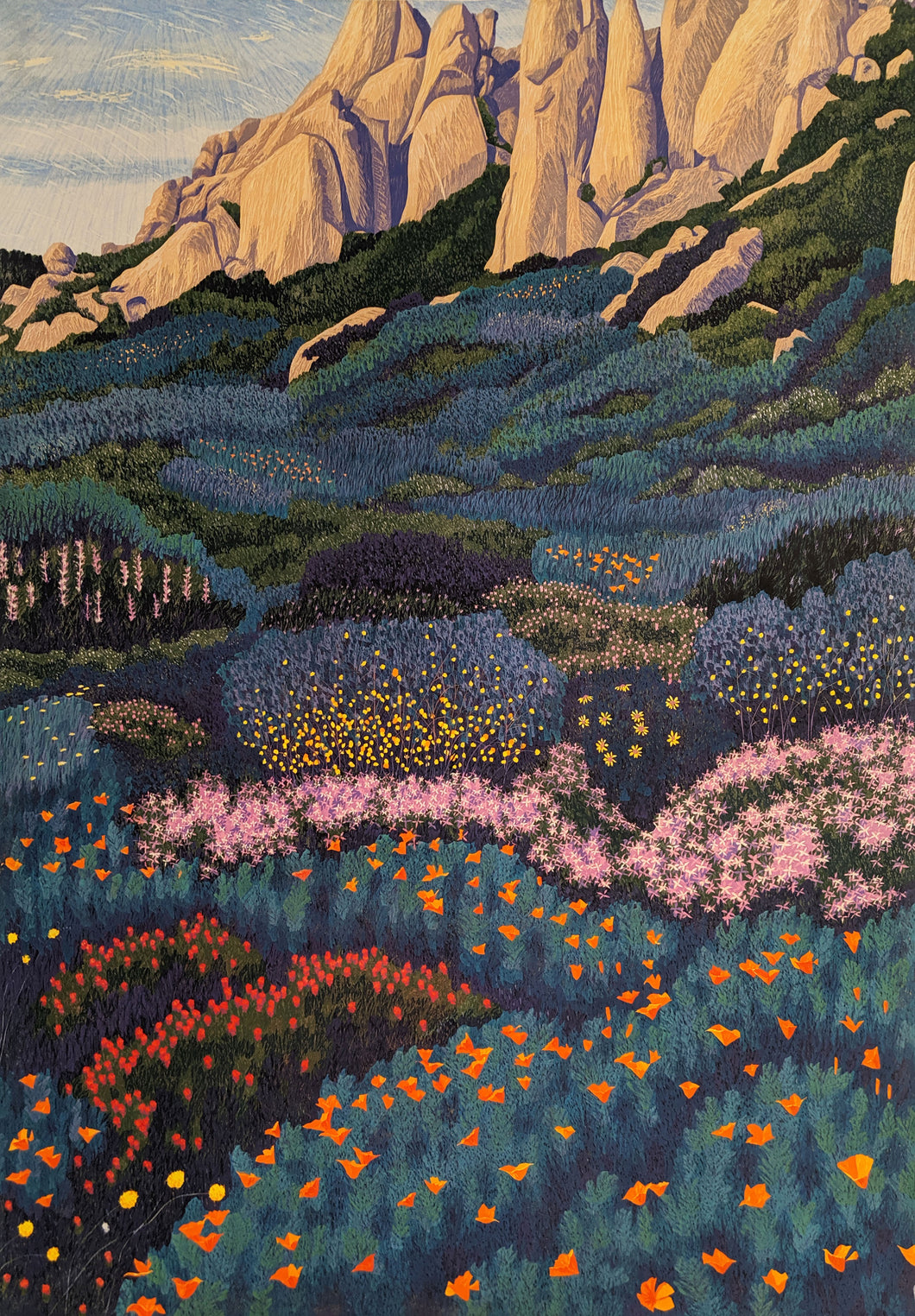 Meadows Ridge - Woodcut on Paper by Gordon Mortensen