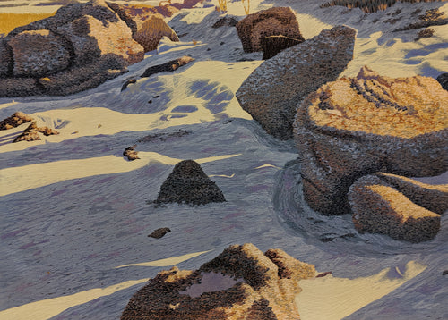 Rocks at Spanish Bay - Woodcut on Paper by Gordon Mortensen