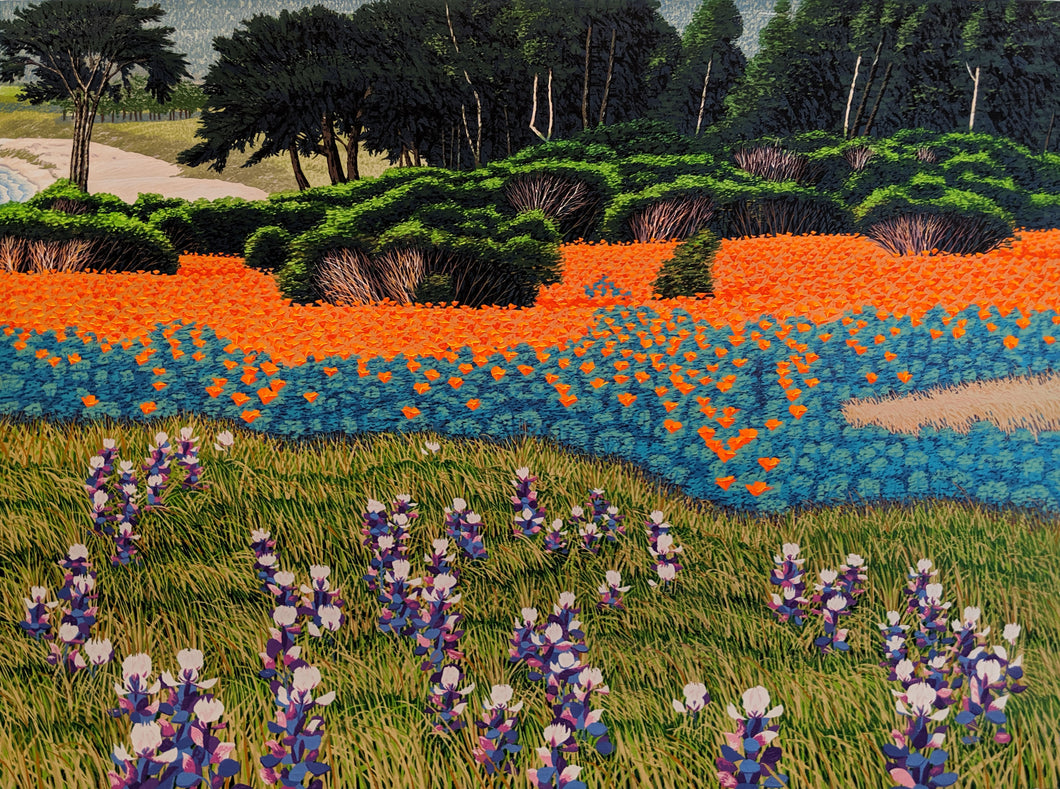 Springtime, Carmel Meadows- Reduction Woodcut Print on Paper by Gordon Mortensen