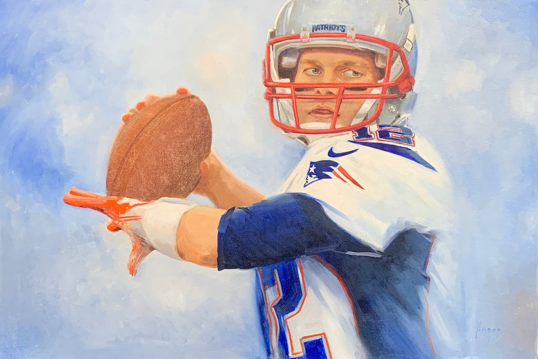 Precision - Tom Brady - Original Oil on Canvas Football Painting by Hagop Keledjian