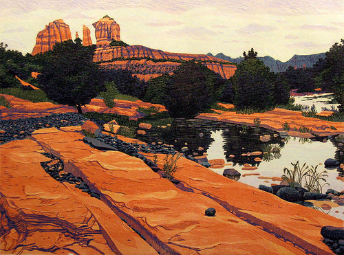 Lower Oak Creak Canyon by Gordon Mortensen - Limited Edition Landscape Reduction Woodblock Print