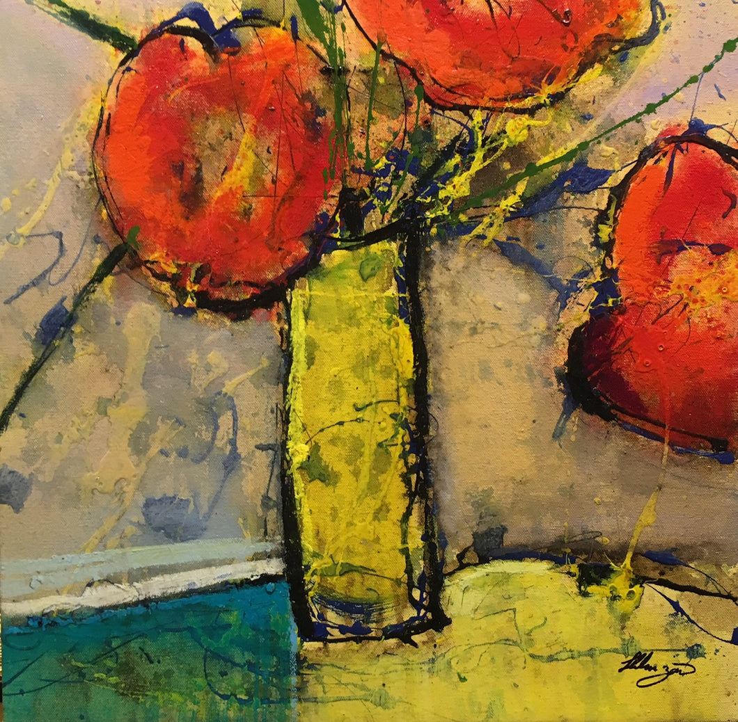 Le Fleur I by Helen Zarin - Modern Colorful Abstracted Still Life Painting