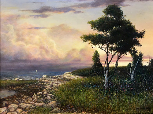 GOLDEN LIGHT OFF BASSETT'S ISLAND by Roderick O'Flahety - Realism Painting