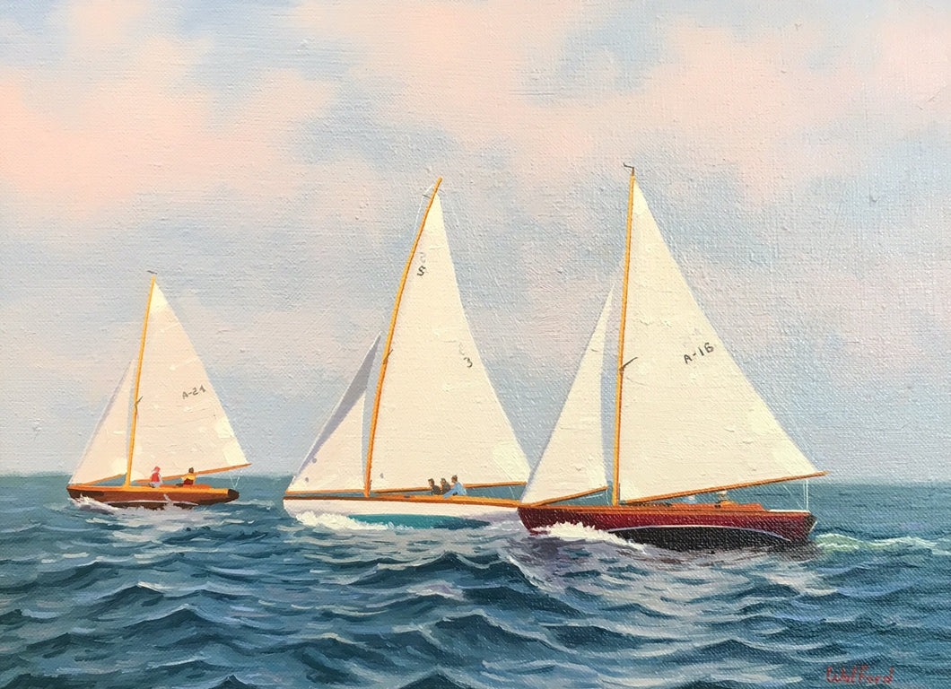 Three Tacking By James Wolford - Contemporary Realist Painting of Sailing