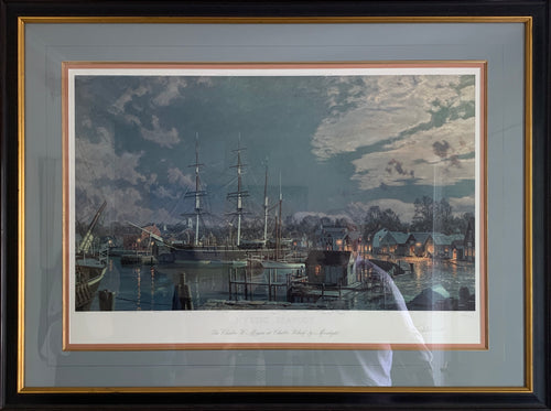 Mystic Seaport - The “Charles W. Morgan” at Chubb’s Wharf by Moonlight - Print - John  Stobart