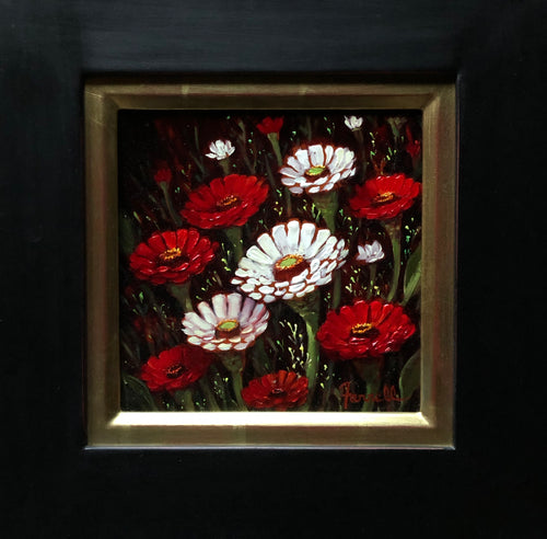 Red Zinnias - Oil On Canvas by Artist Sean Farrell