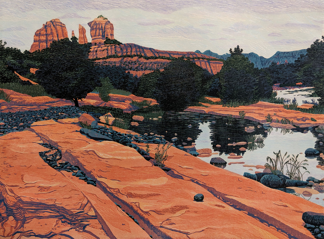 Lower Oak Creek Canyon - Limited Reduction Woodblock Print by artist Gordon Mortensen