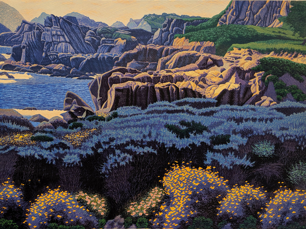 May-Point Lobos, Limited Reduction Woodblock Print by Gordon Mortensen